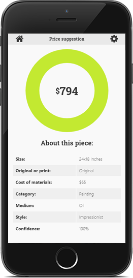Art Price Calculator running on a mobile phone